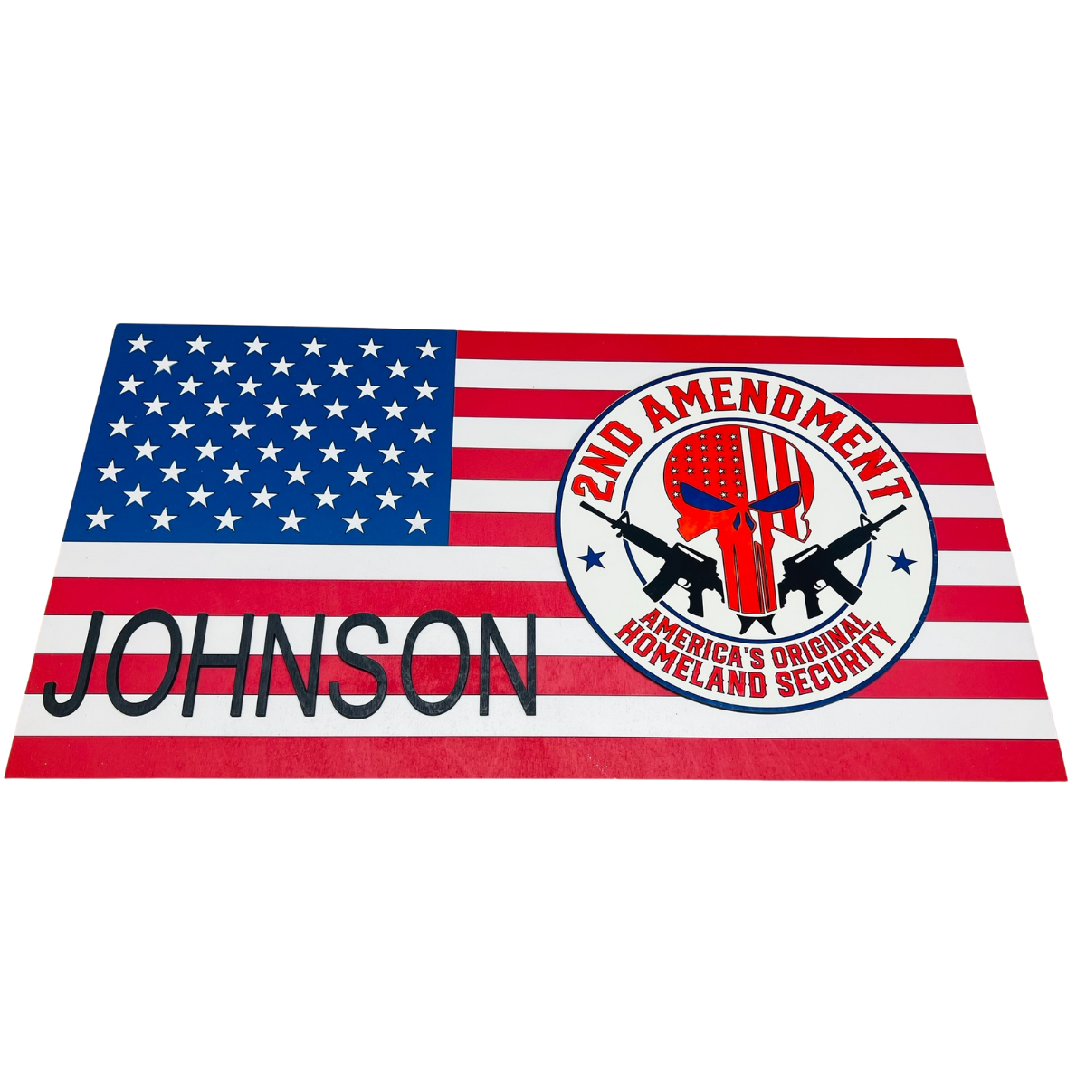 Personalized America's Original Homeland Security Second Amendment Wood American Flag