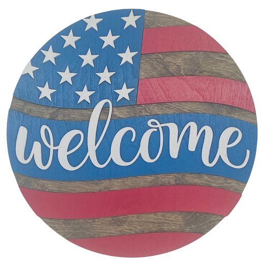 Welcome Home, American Style! Layered Wooden Flag Sign