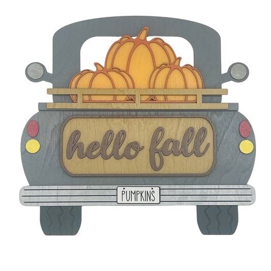 Truckloads of Autumn Charm: "Hello Fall" Layered Wooden Sign!