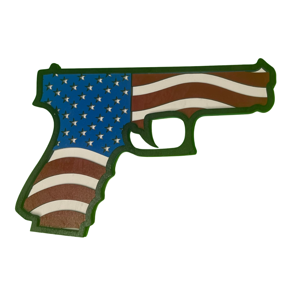 Multi-Layered American Flag Pistol Art - Layered Wooden Art