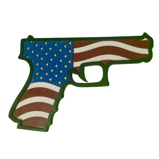 Multi-Layered American Flag Pistol Art - Layered Wooden Art