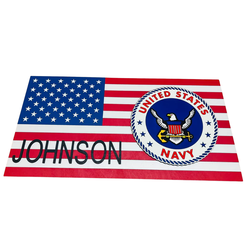Custom US Navy Emblem Wooden Flag - Personalized Gift